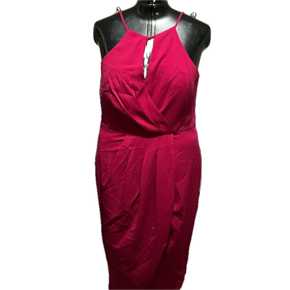 City Chic Baddie Ruby Red Faux Wrap Pleated Drape Cocktail  Dress NWT Plus 20W